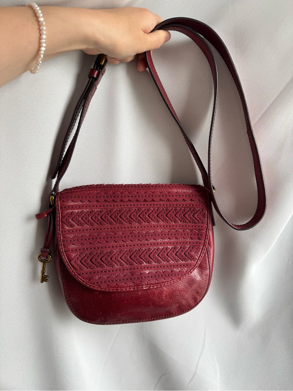 Fossil Red Leather Saddle Bag